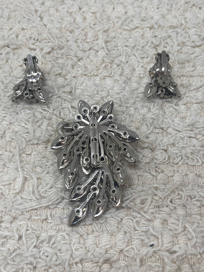 Vintage smoky glass stone/AB rhinestone pin & earrings set