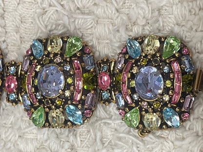HollyCraft multicolor rhinestone chunky bracelet - mid-century stunner!