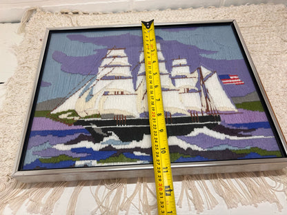 Vintage Crewel Work - Tall Ship at Sea