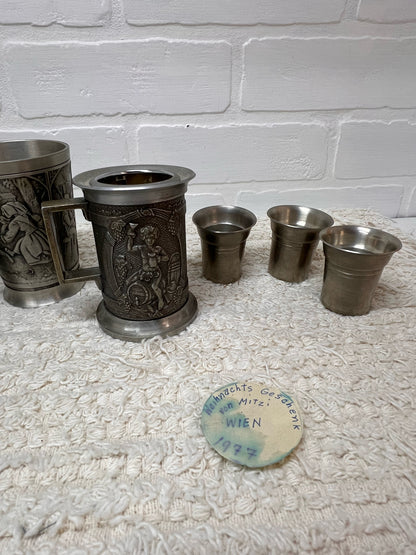 Austrian Pewter Glass Set - Vintage 1970s