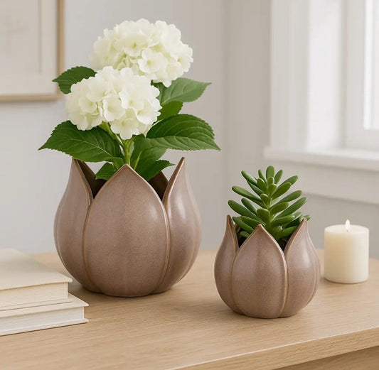 Ceramic Petal Flower Planter Pot – Yellow or Purple, 5" & 7" Sizes