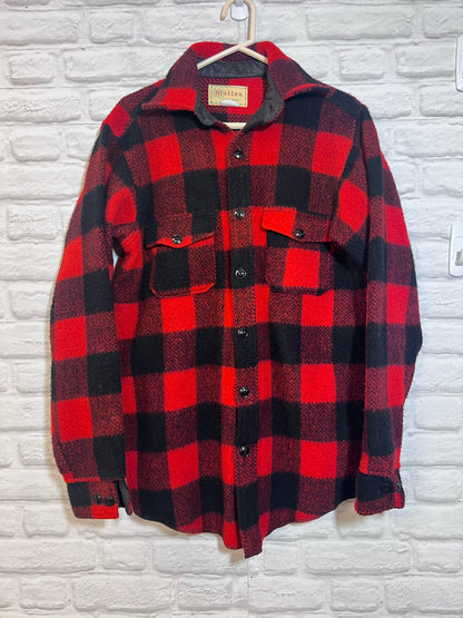 Melton Circa 1970's Buffalo Check Red & Black Wool Jacket Size Medium/Tall