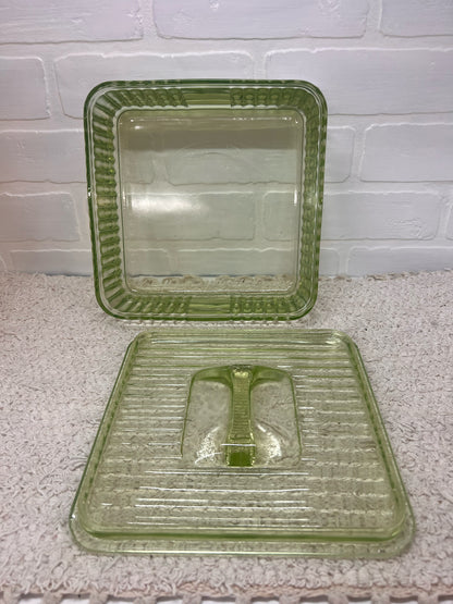 Uranium Glass Large Square Lidded Fridge Dish