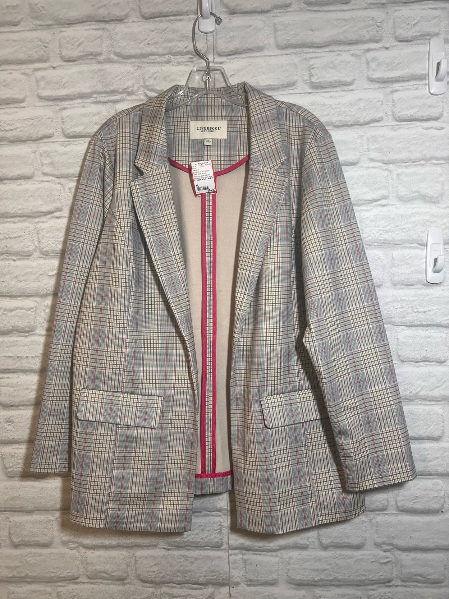 Size XL Liverpool Open Front Plaid Blazer