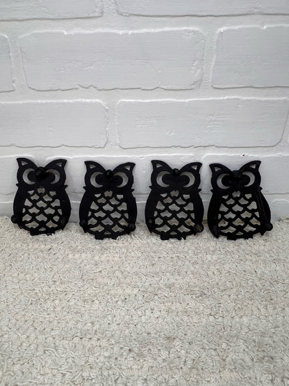 Vintage Metal Owl Trivet Set - Four 4 inch owls