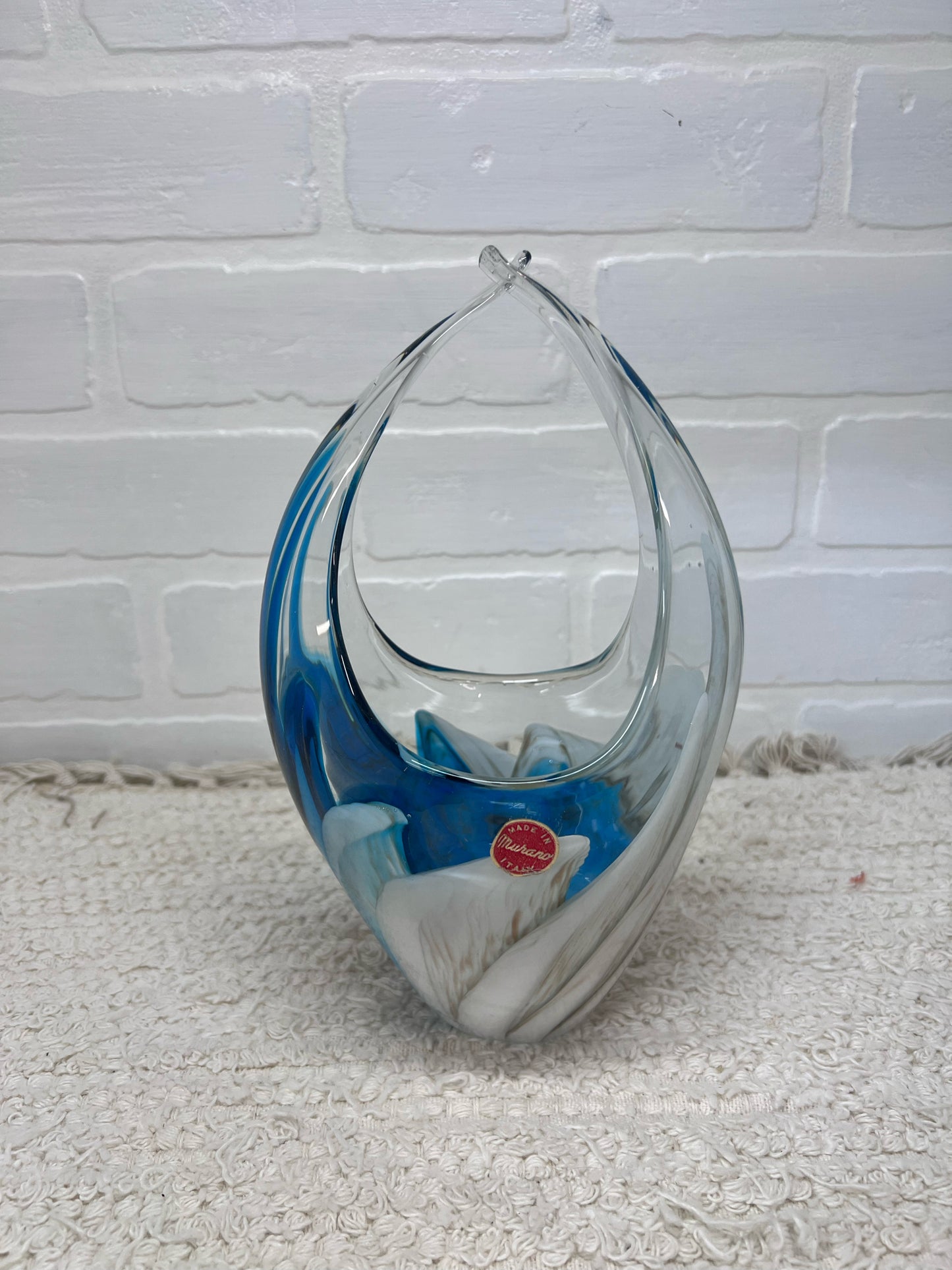 Vintage Murano Hand Blown Art Glass Basket Vase - Uranium Glass