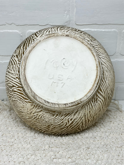 McCoy shallow bulb planter 1960's gold and cream bark pattern
