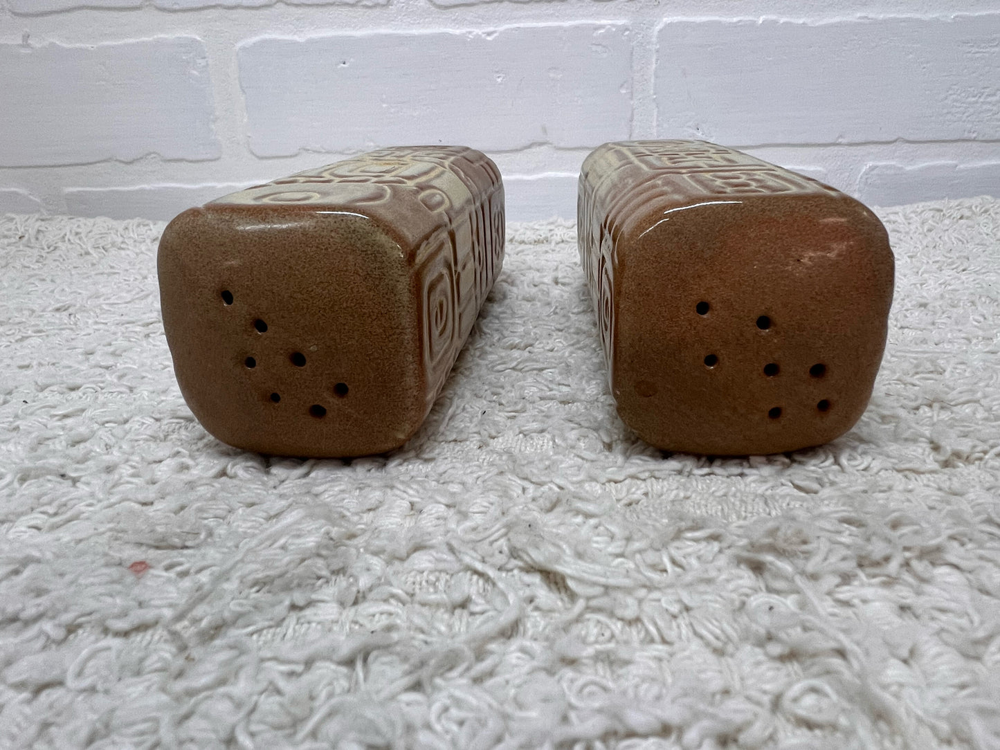 Frankoma Pottery Salt & Pepper Shaker Set in Aztec Mayan Pattern