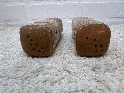Frankoma Pottery Salt & Pepper Shaker Set in Aztec Mayan Pattern