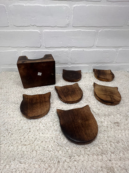 Vintage Wood Owl Coaster Set - Made in India - 6 coasters in box