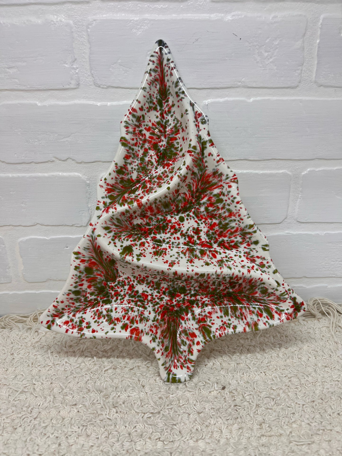 Vintage Ceramic Spatterware Christmas Tree Cookie Tray