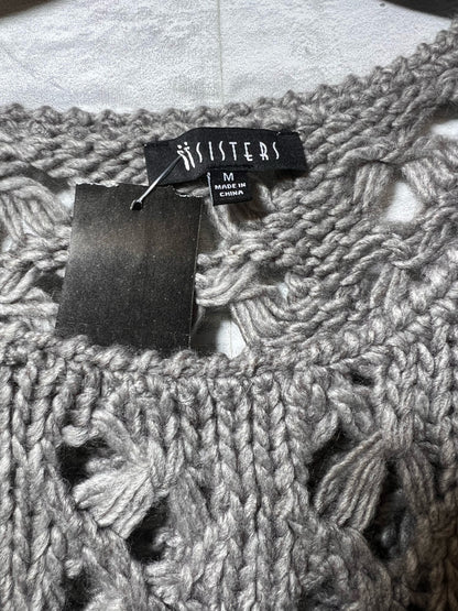 Size M Sisters Open Knit Acrylic/Wood Blend Gray Sweater