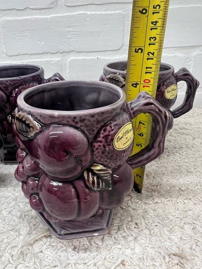 Inarco "Cool Claret" Plum Colored Ceramic Coffee Pot w/ 4 Mugs Circa 1960's