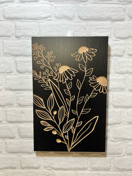 Black floral wood wall art