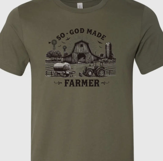 So God Made A Farmer Olive Graphic Tee