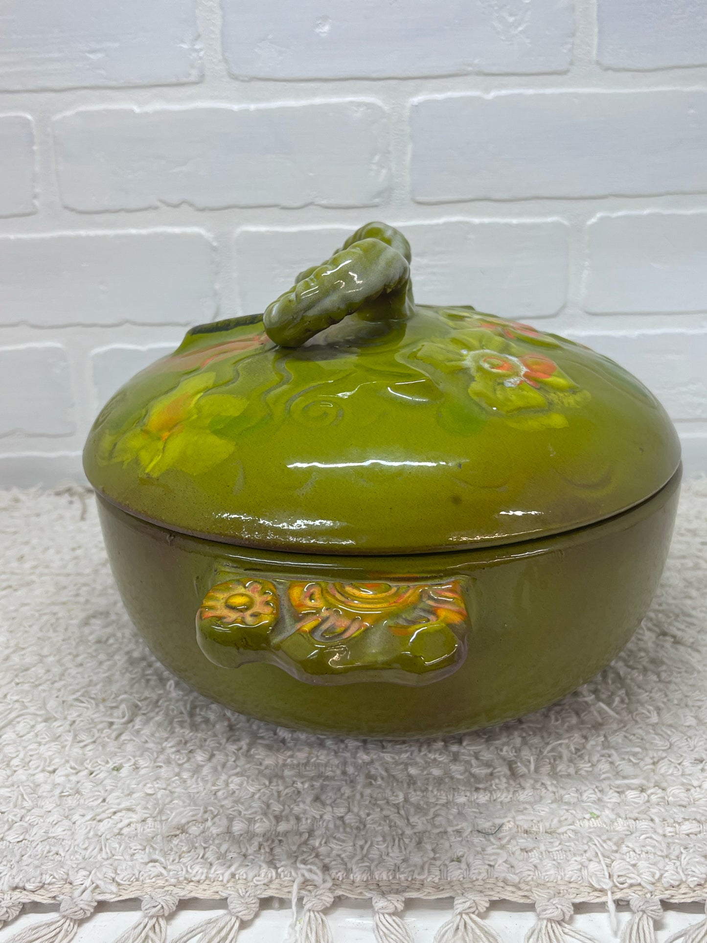 Pacific Stoneware 1970's Floral Rams Head Capricorn Casserole