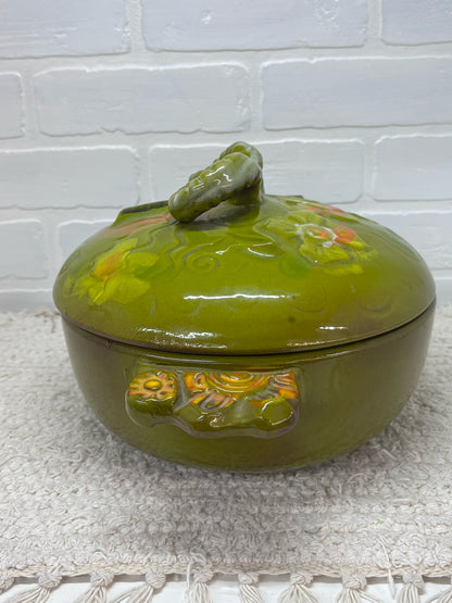 Pacific Stoneware 1970's Floral Rams Head Capricorn Casserole