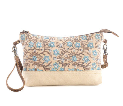 Myra Bag San Ysidro Falls Small & Crossbody Bag – Floral Canvas & Leather Wristlet Purse with Adjustable Strap and Zipper Pocket, 10.5"x6", Women’s Boho Bag