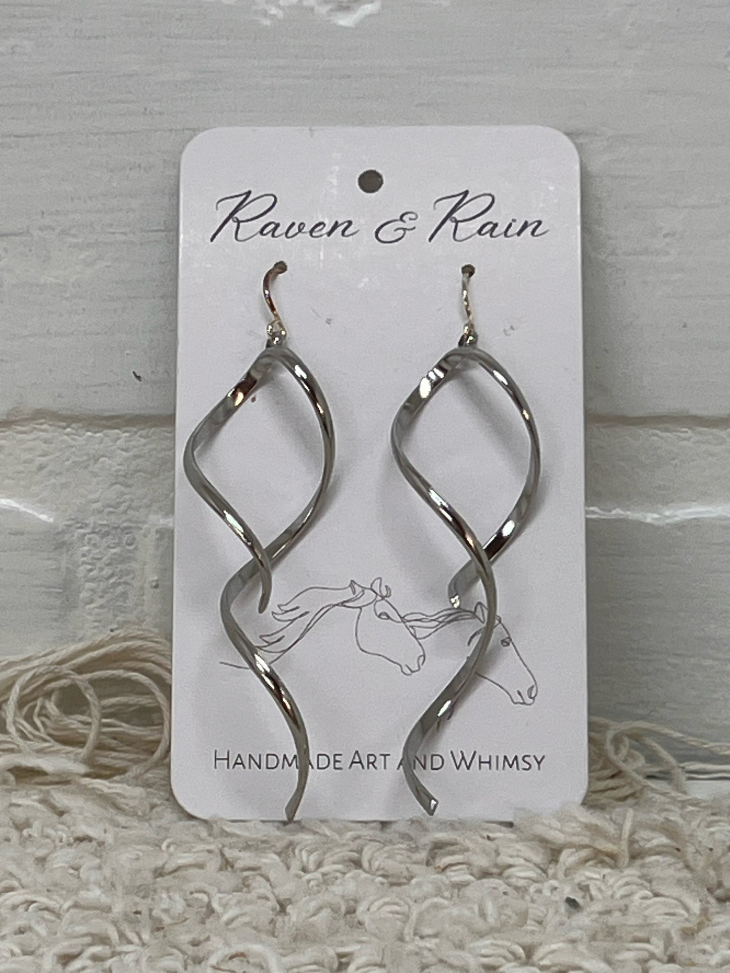 Raven & Rain Twisted Stainless Steel Earrings - Silver Dangle, 2.5"