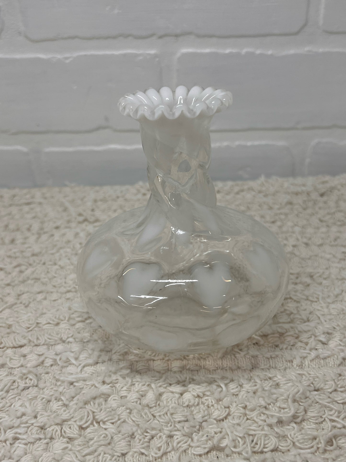 Fenton White Optic Heart Vase
