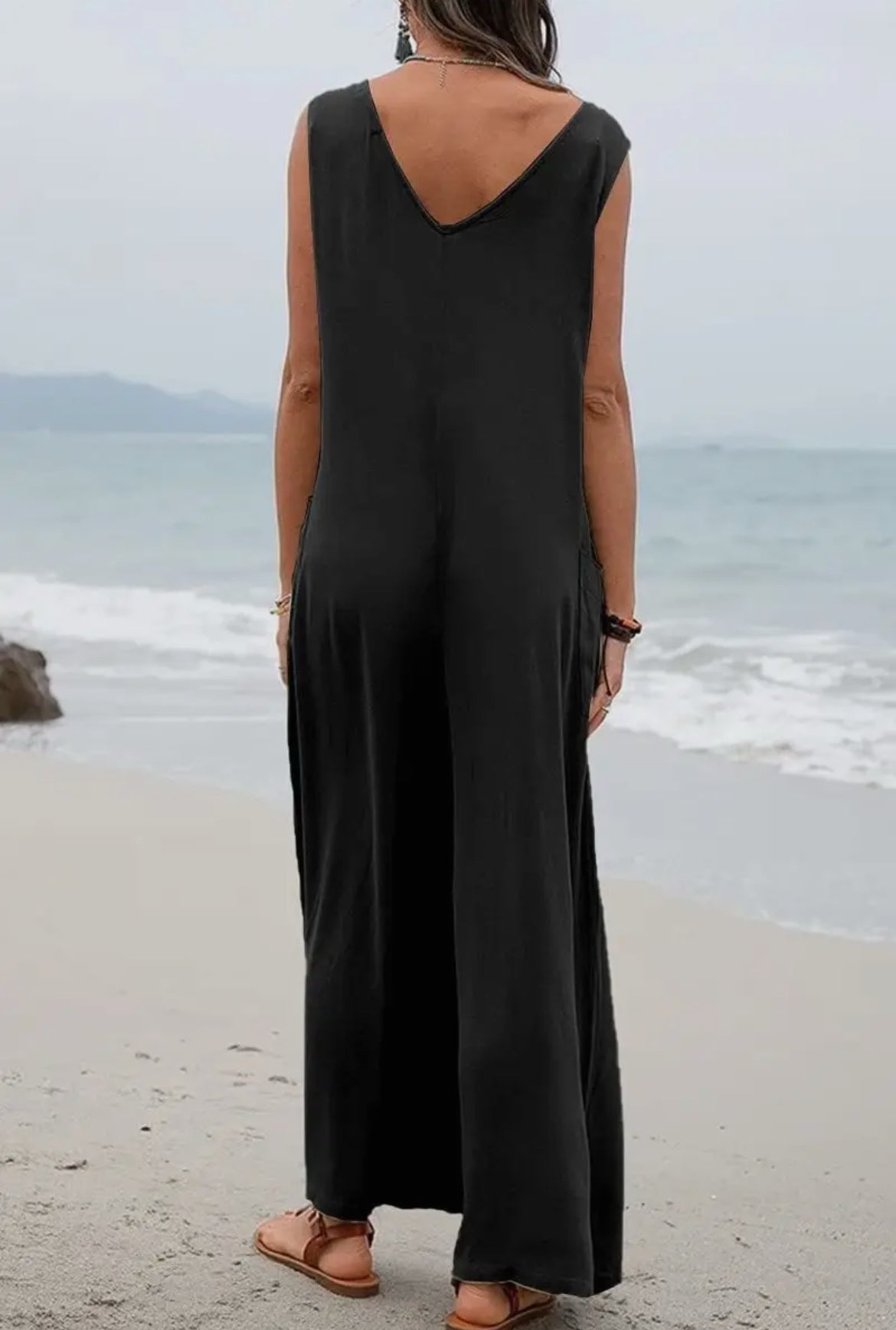 Relaxed Fit Sleeveless Jumpsuit in Black