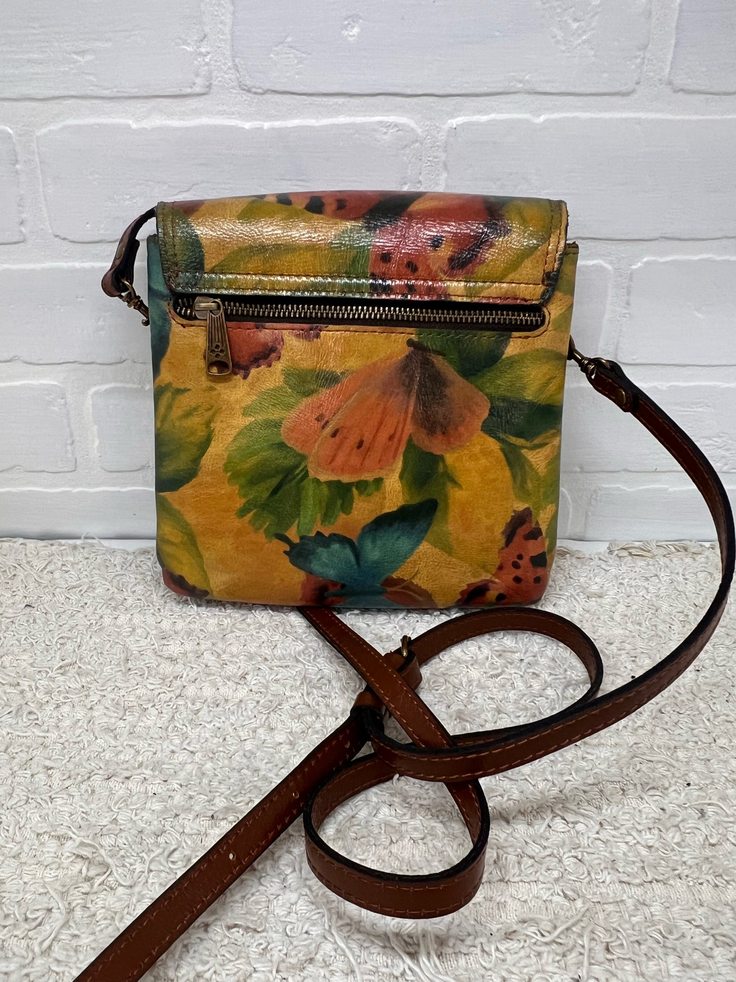 Patricia Nash Vallata Crossbody Bag - Leather with Butterfly Watercolor Print