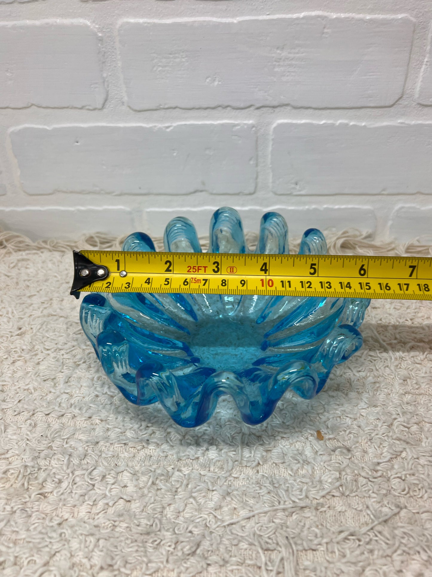 Vintage 'Pulled' Art Glass Blue Bowl