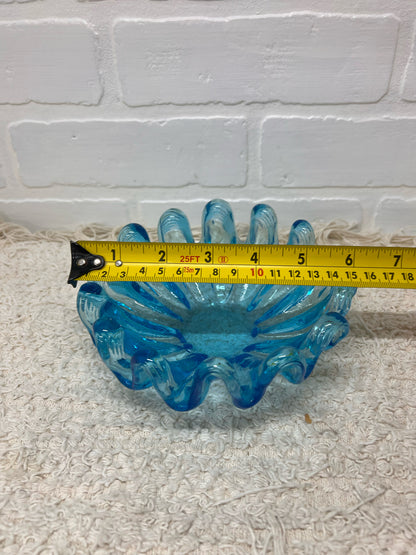 Vintage 'Pulled' Art Glass Blue Bowl