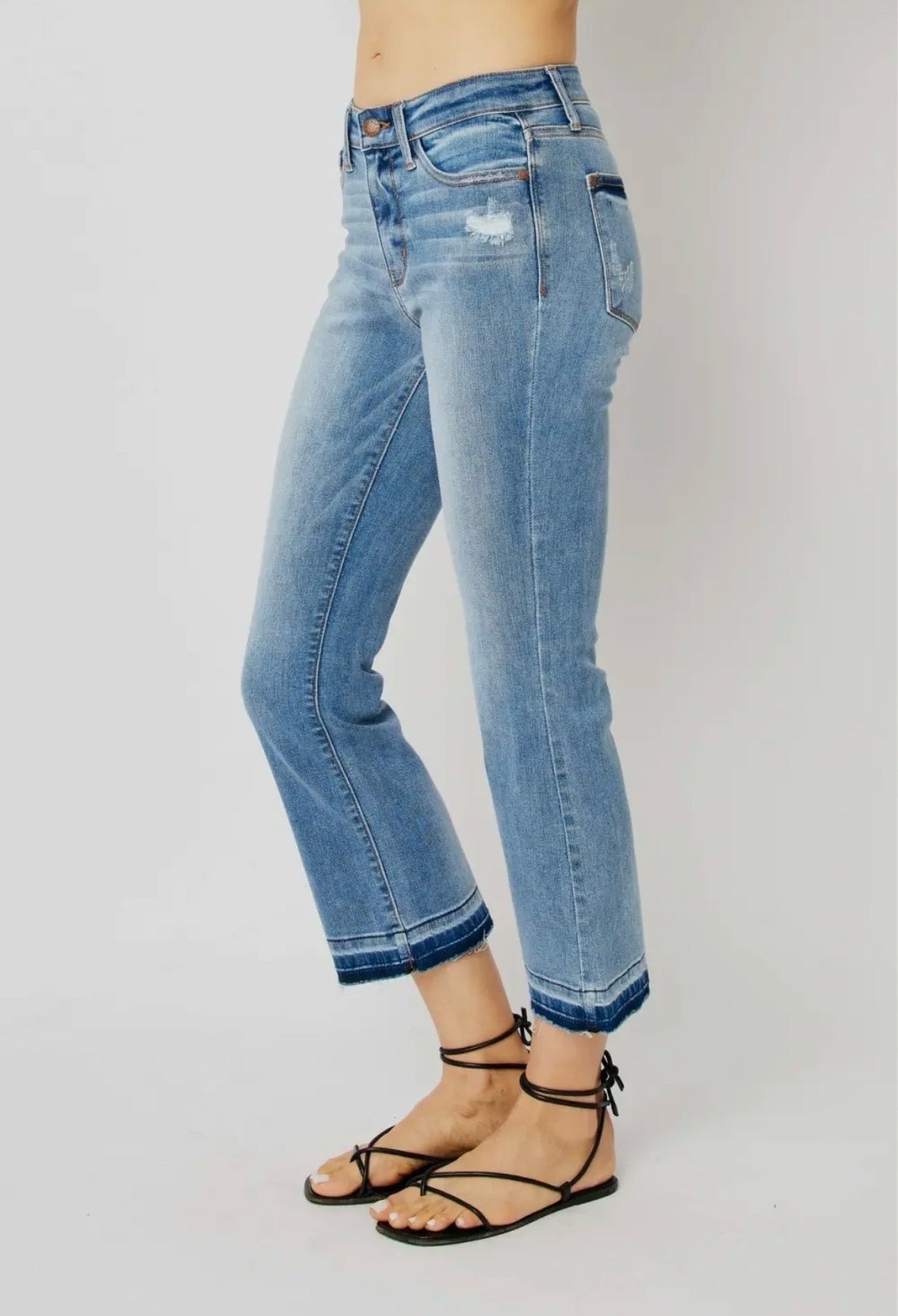Judy Blue Mid-Rise Release Hem Cropped Bootcut Jeans