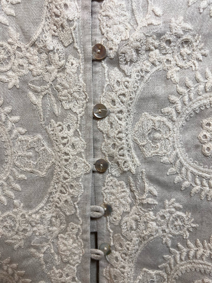 Size M Soft Surroundings Long Button Front Linen Blend Lace Detail Tunic