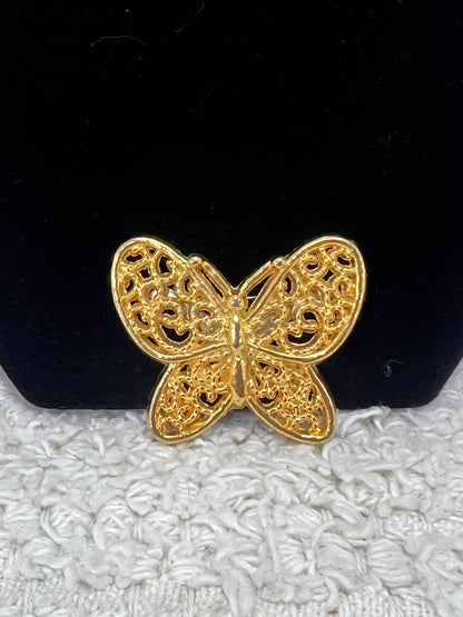 Vintage goldtone lacy cutout butterfly pin