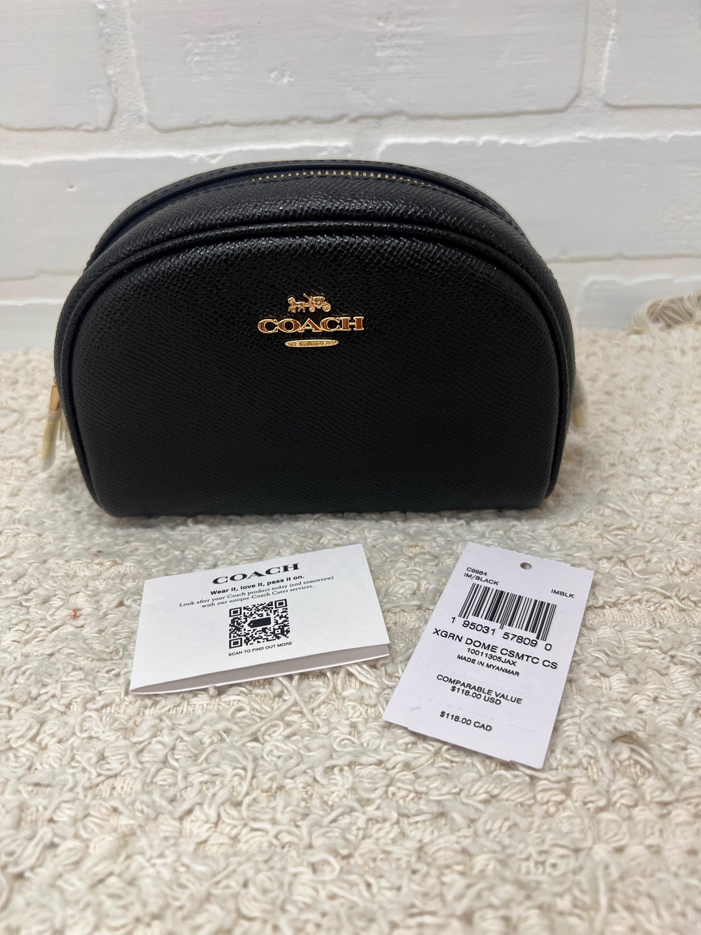 Coach Black Pebbled Leather Domed Top Cosmetic Case NWOT