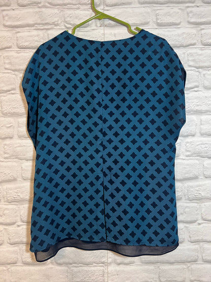Size M CAbi Blue Cap Sleeve Patterned  Blouse