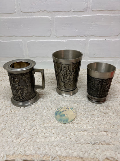 Austrian Pewter Glass Set - Vintage 1970s