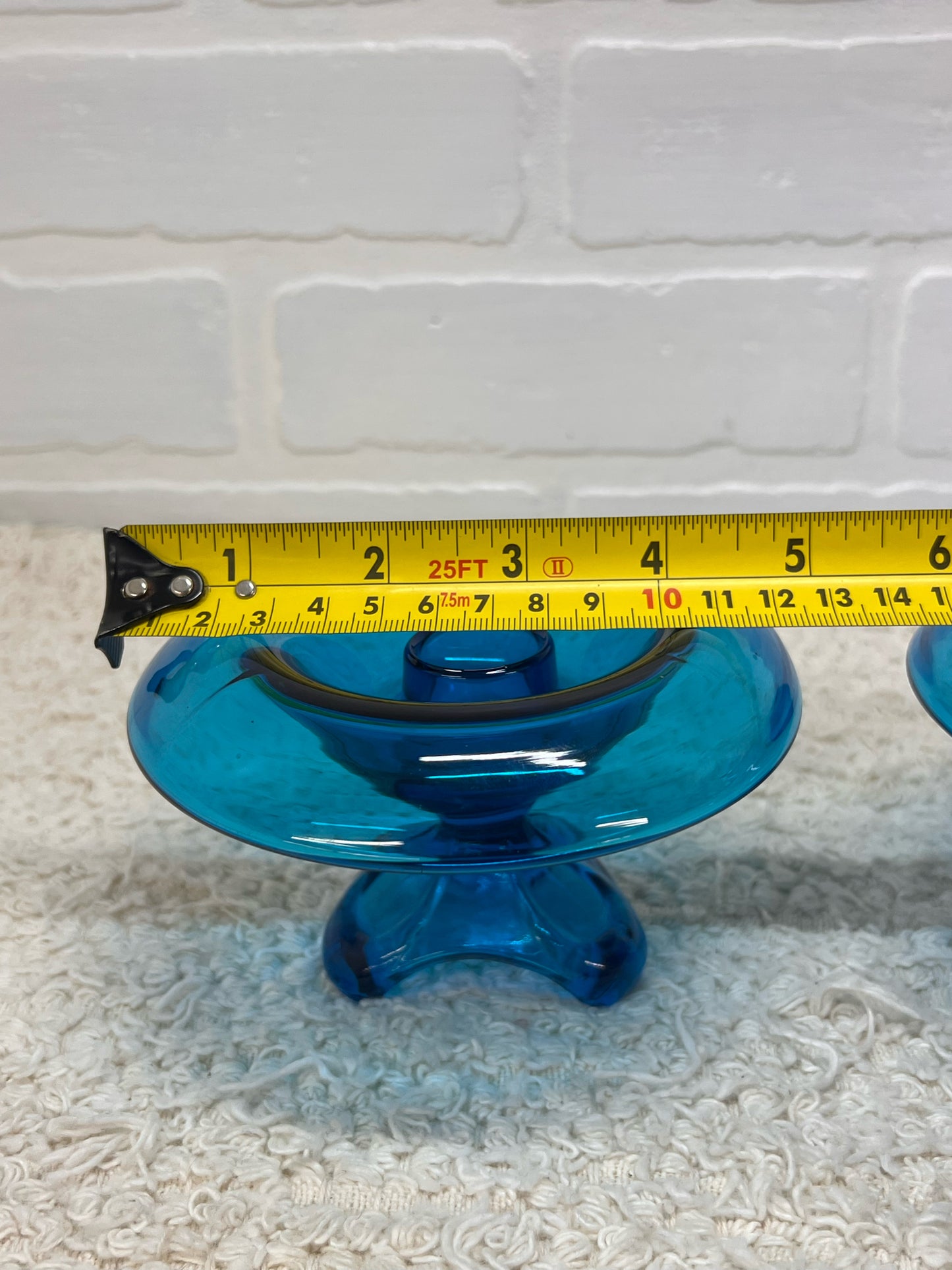 Viking Glass MCM Blue Blown Glass Taper Candle Holders (2)