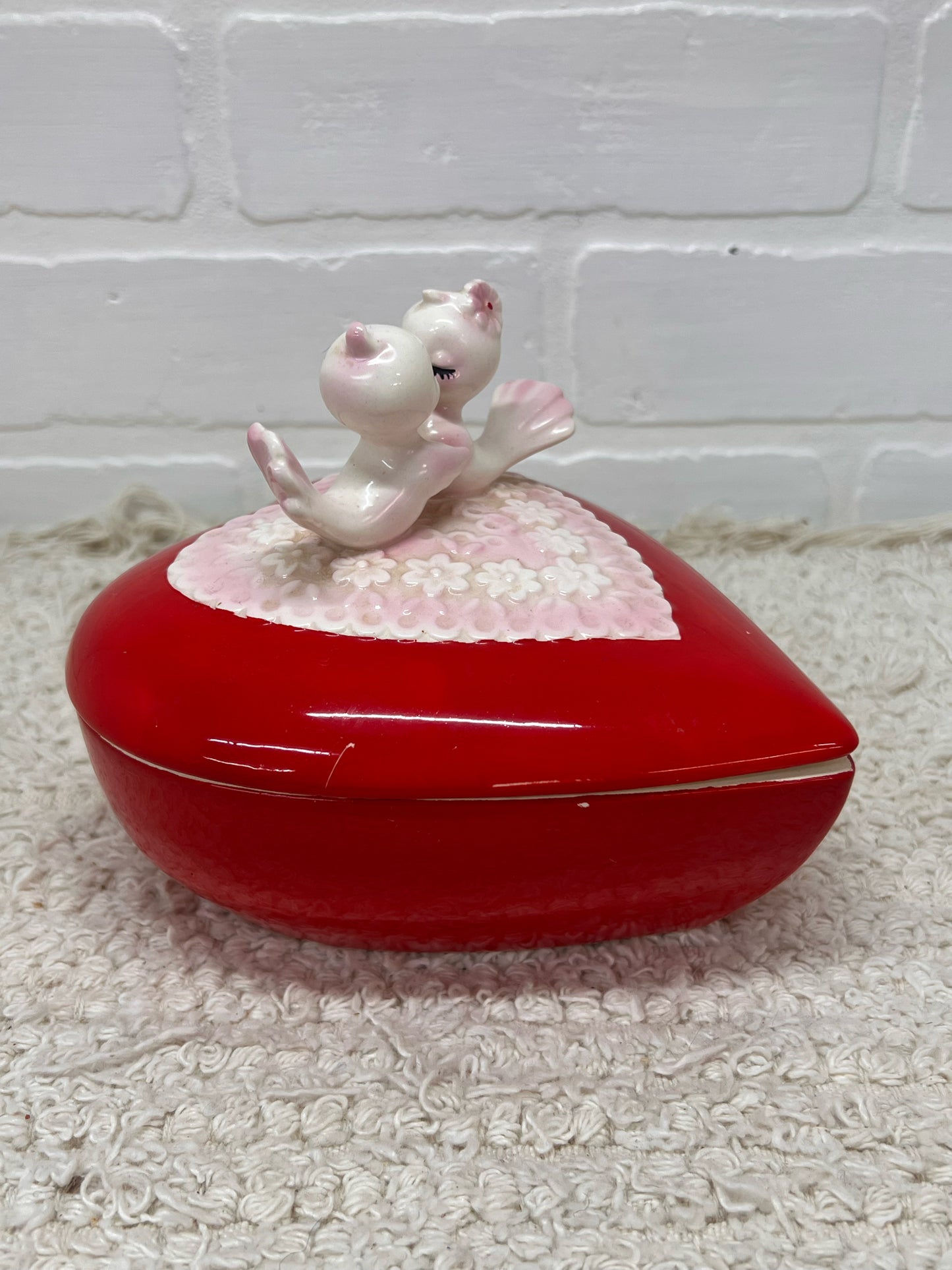 Lefton Heart-Shaped Lovebirds Candy Dish