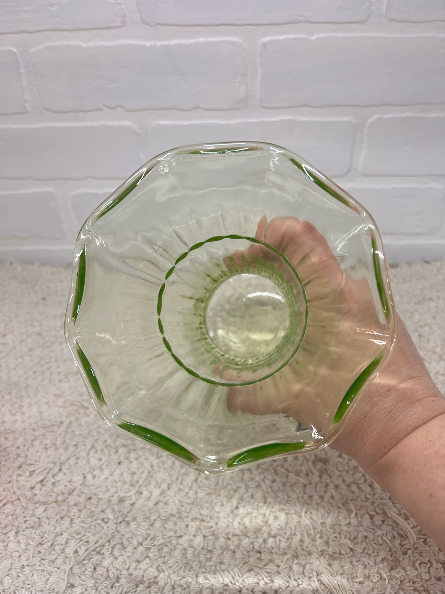 Vintage Uranium Glass Ruffle Top Vase 8"