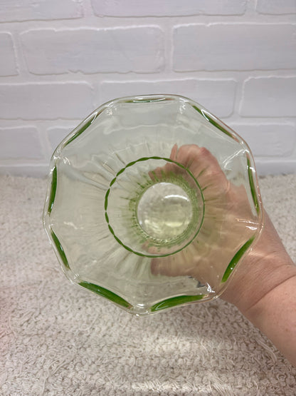 Vintage Uranium Glass Ruffle Top Vase 8"