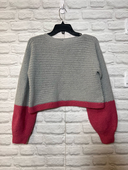 Size M Handmade Pink & Gray Colorblock Cropped Length  Sweater