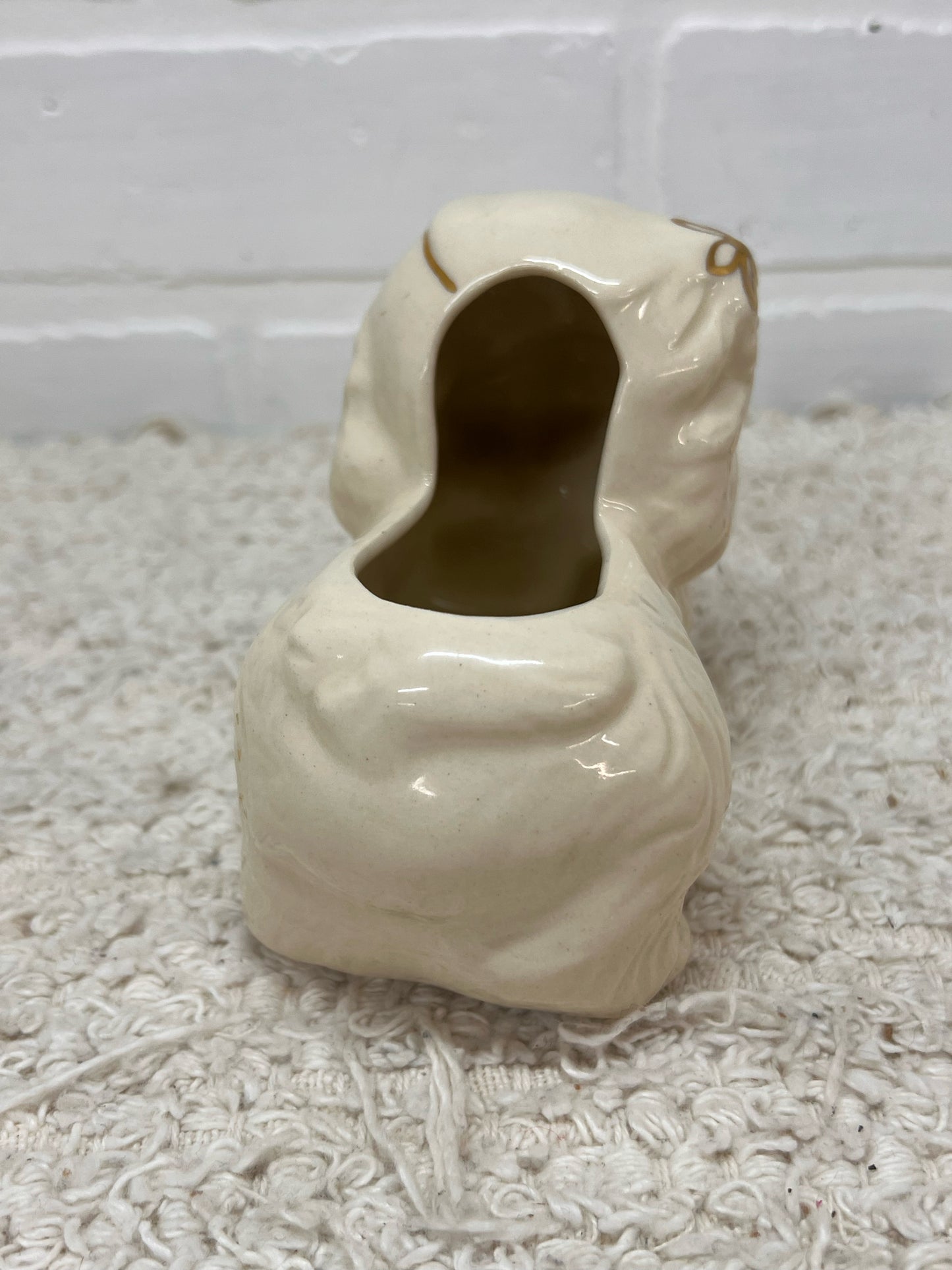 Vintage Sleeping Puppy Planter in Gold & White
