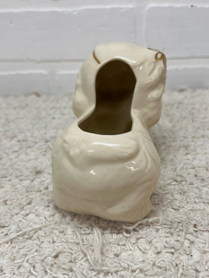 Vintage Sleeping Puppy Planter in Gold & White
