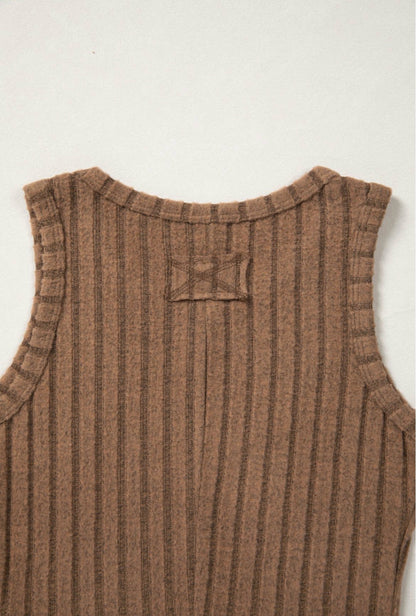 Slim Ribbed Mineral Wash Tank Top - Camel or Bonbon