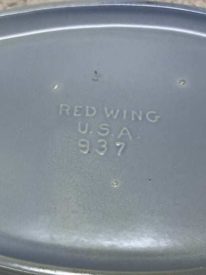 Red Wing Pottery Monarch Line Oval Shallow Planter Blue/Gray Stripe