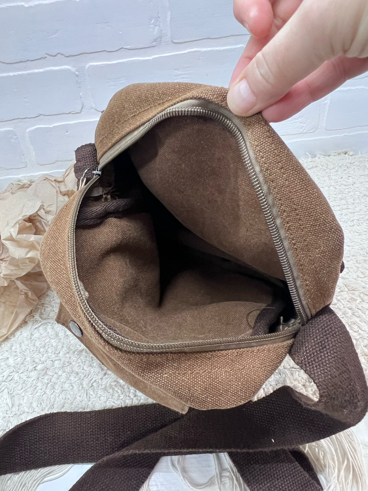 Harwish  Brown Canvas Square Crossbody Bag