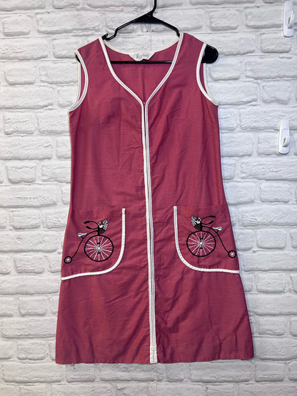 Kayser Vintage 1960's House Dress - Pink w/ Bike Embroidery