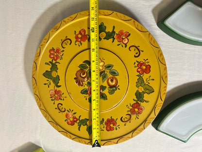 Vintage green and yellow milk glass snack set