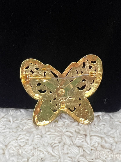 Vintage goldtone lacy cutout butterfly pin