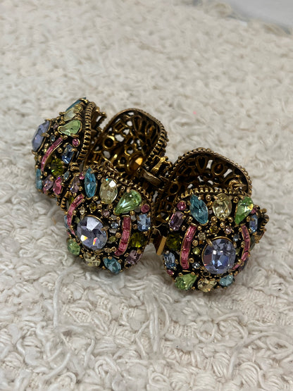 HollyCraft multicolor rhinestone chunky bracelet - mid-century stunner!