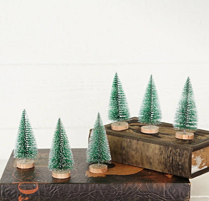 Set of Six Four-Inch Snowy Bottle Brush Trees