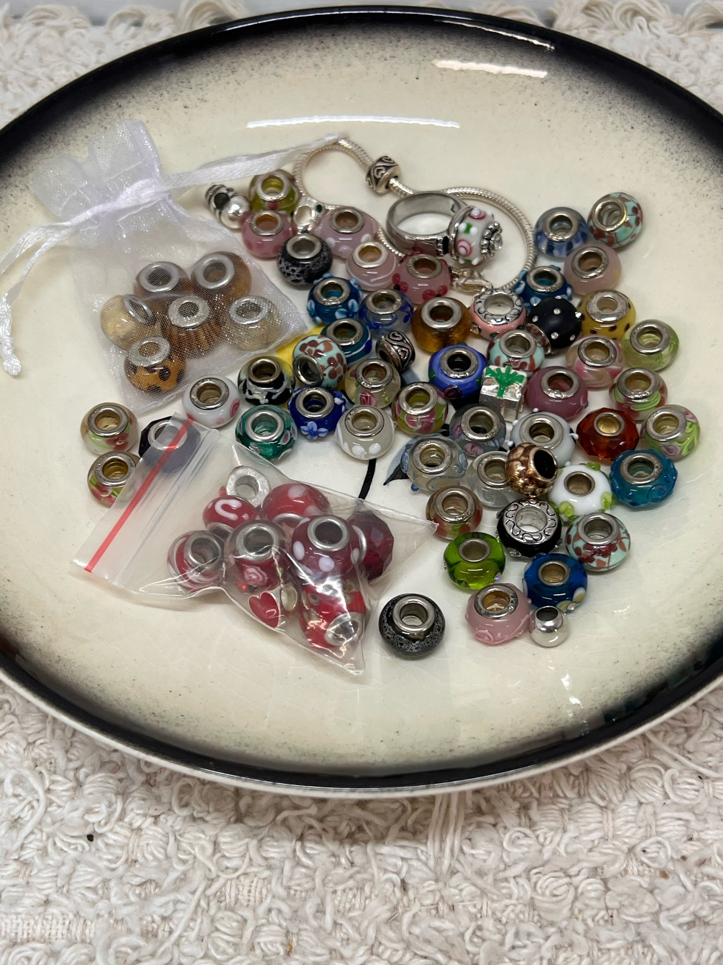 Sterling Silver Bracelet & Ring Set with Murano Glass Beads